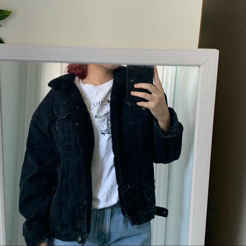 all black denim sherpa jean jacket